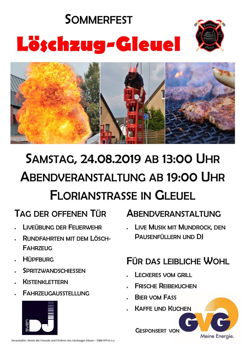 Plakat zum Sommerfest Löschzug-Gleuel am 24.08.2019.